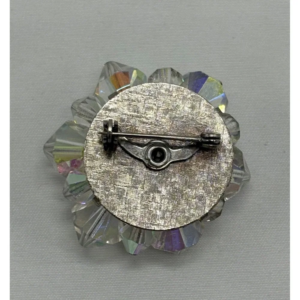 Vintage‎ Aurora Borealis Glass Crystal Beaded Round BROOCH PIN